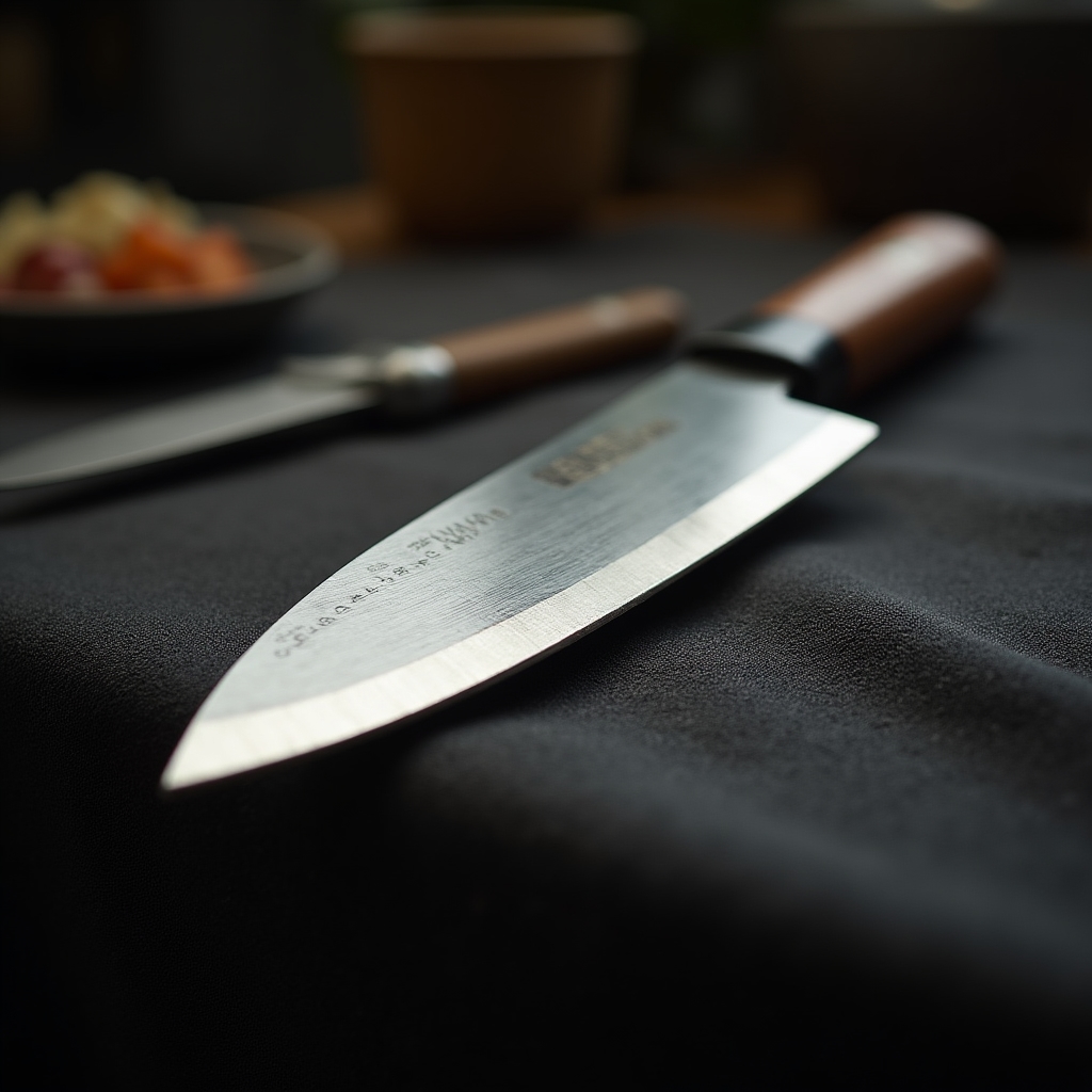 Japonský santoku nůž po broušení a opravě hrotu